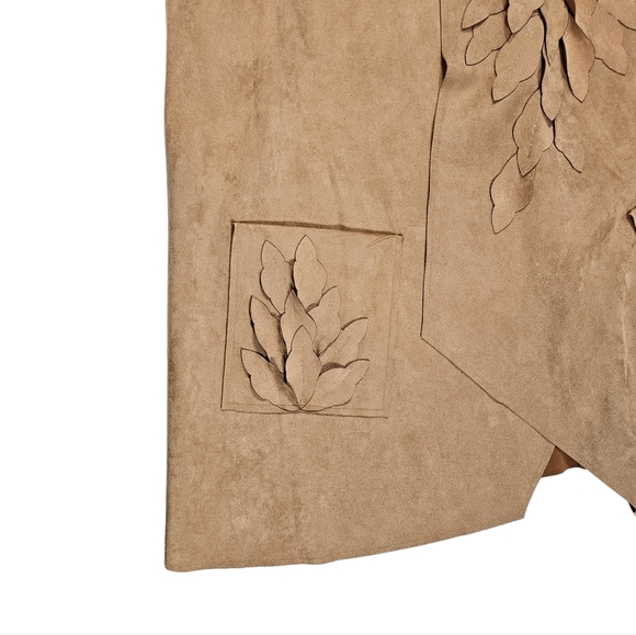 Brown Faux Suede Open Front Drape Vest Sz L Floral Boho Western Cowgirl Festival - Picture 10 of 15